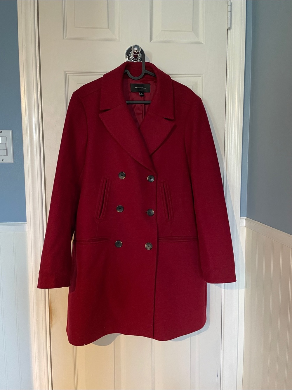 Ann Taylor Deep Red Double-Breasted Peacoat